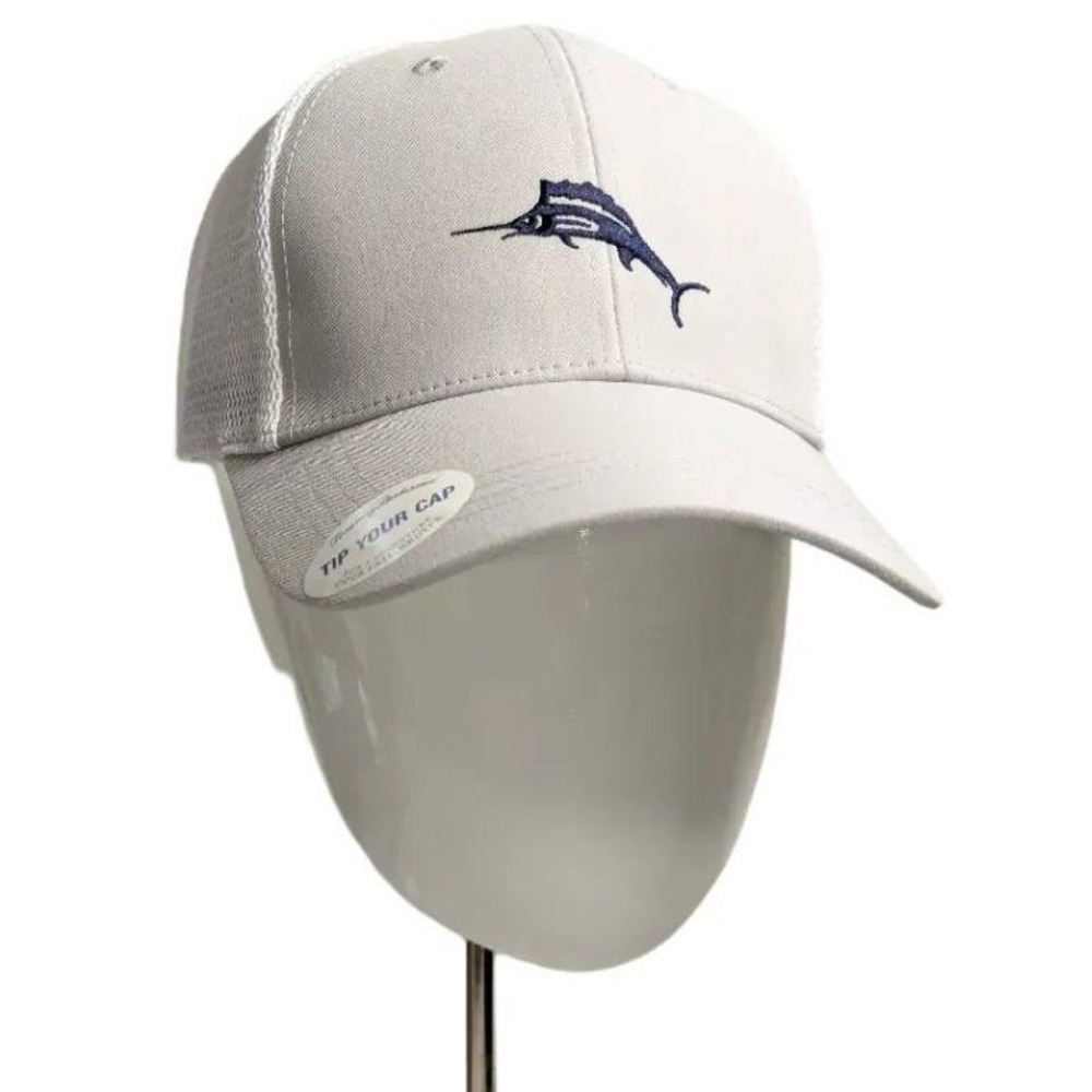 Tommy Bahama Marlin Logo Trucker Hat Gray White Mesh Snapback NWT